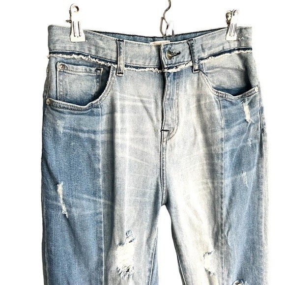 M1858 Frida Jeans Contrast Panel High Rise Straight Leg Denim Size 8 Distressed - Picture 3 of 8